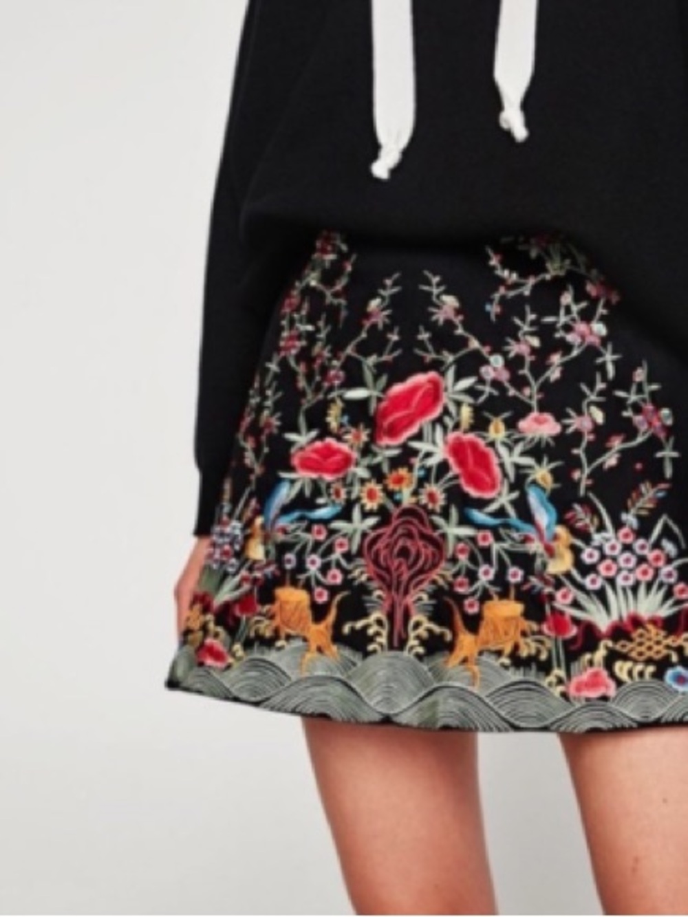 Zara Floral Embroidered Textured Knit Y2K Cottagecore Mini Skirt Size M - Picture 3 of 9